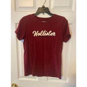 Hollister California Mens Graphic T-Shirt Burgundy Maroon Script Logo Size M